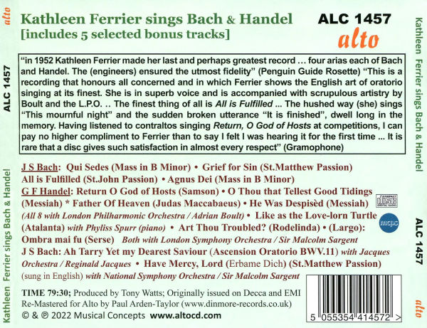 Kathleen Ferrier Sings Bach & Handel (famous album plus 5 major bonus tracks)
