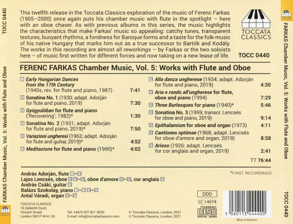 Ferenc Farkas: Chamber Music, Vol. 5 - Works with Flute and Oboe
