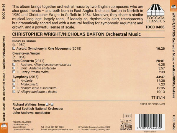 Christopher Wright: Orchestral Music; Nicholas Barton: Accord - Symphony in One Movement
