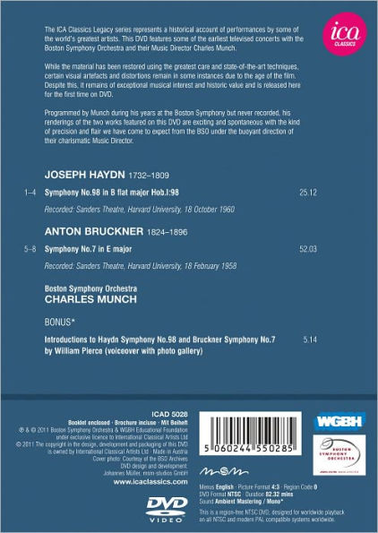 Haydn: Symphony No. 98 - Bruckner: Symphony No. 7 BSO/Charles Munch