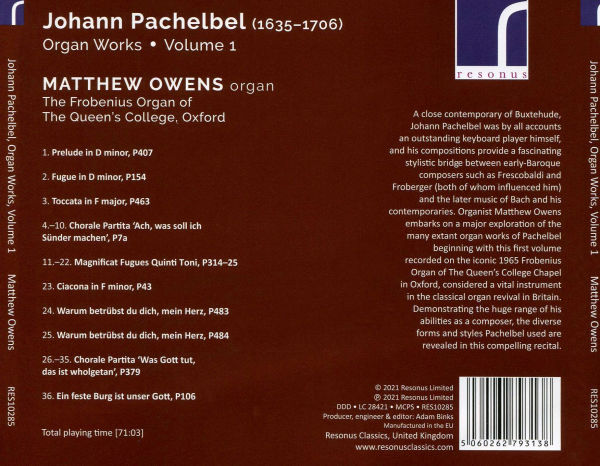 Johann Pachelbel: Organ Works, Vol. 1
