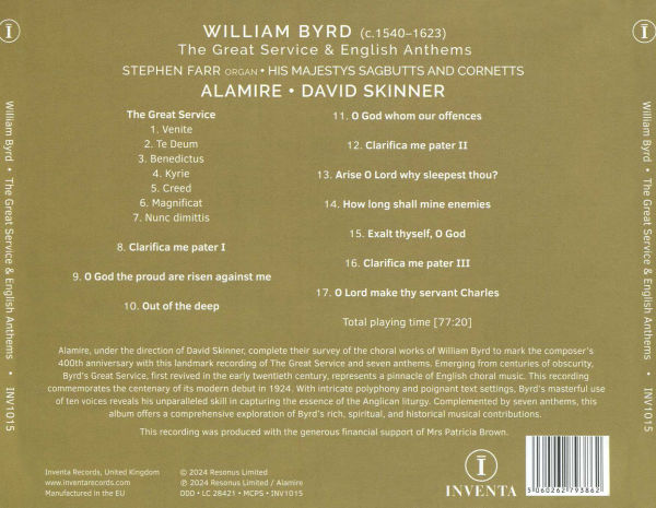 William Byrd: The Great Service; English Anthems