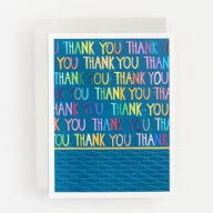 Rainbow Text On Green Thank You Greeting Card