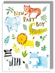 Title: Wild Animals Blue Baby Greeting Card