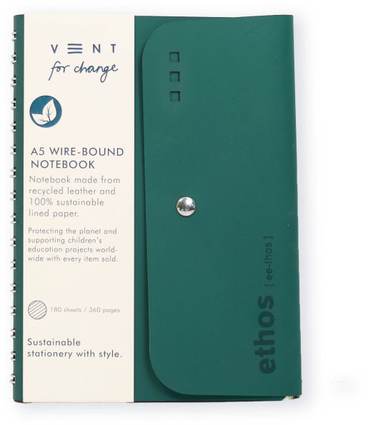 LUXURY COLLECTION ETHOS A5 Large format Wirebound Lined Notebook Emerald Green