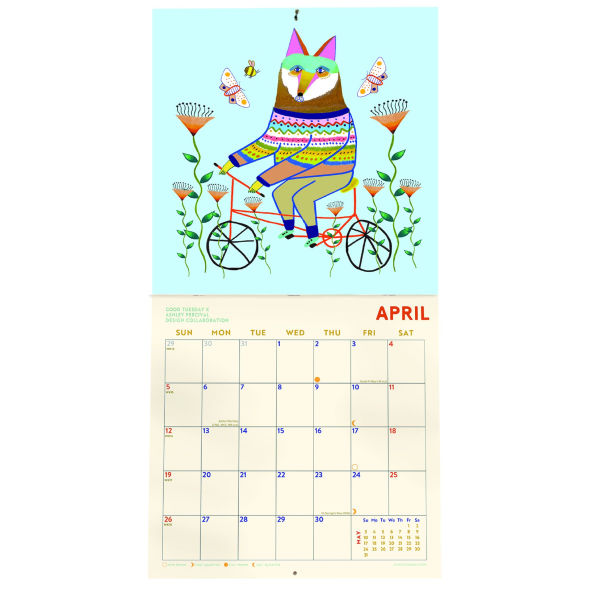 2026 Folk Animals Large Grid Art Calendar