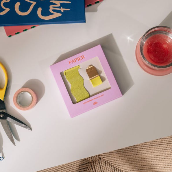 Papier Neon Wave Bookmark and Pen Clip Set
