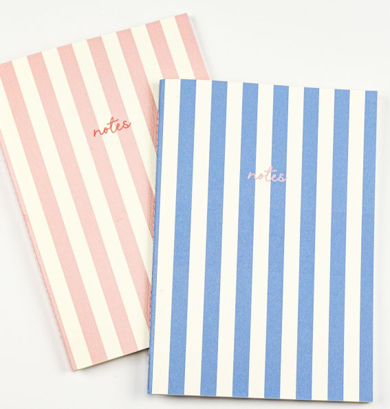 Handmade Striped Notebook 2PK Blue/Pink