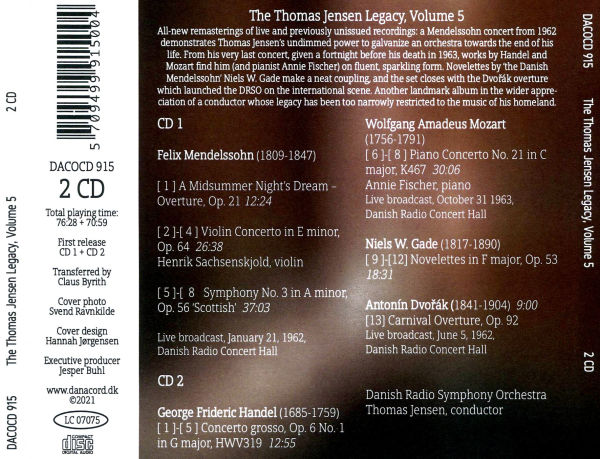 Thomas Jensen Legacy, Vol. 5: Mendelssohn, Mozart, Handel, Dvorák, Gade