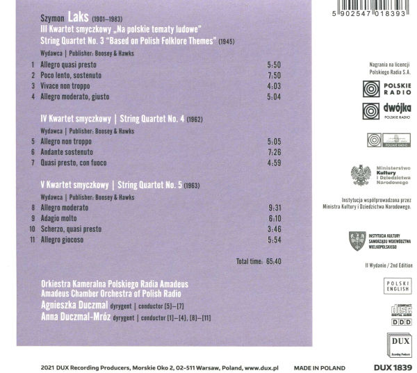 Szymon Laks: Quartets Nos. 3, 4 & 5