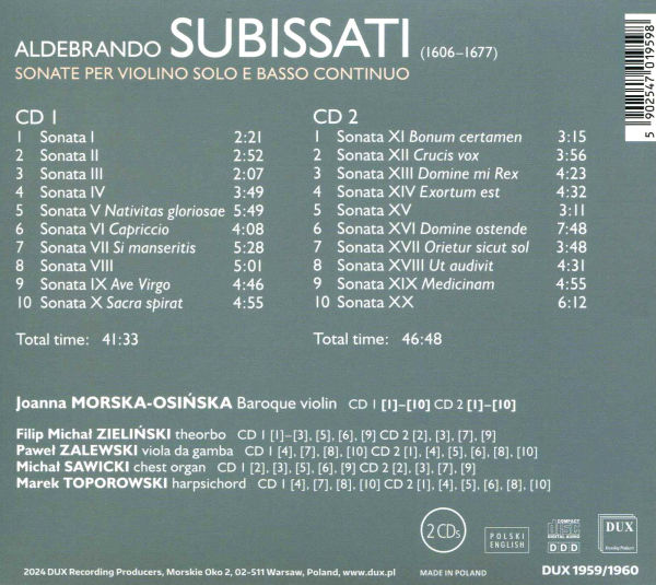 Aldebrando Subissati: Sonate per violino solo e basso continuo