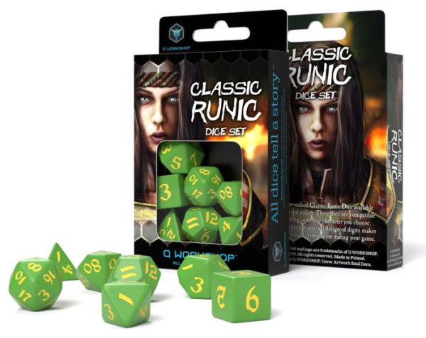 Classic Runic Green & yellow Dice Set