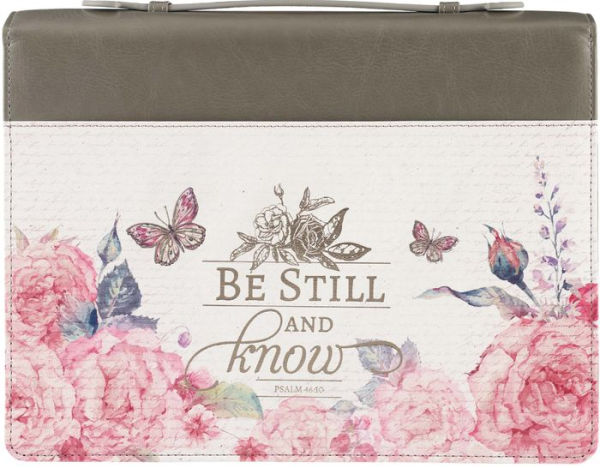Be Still And Know Psalm 46:10 Pink Rose Butterfly Faux Leather Bible Cover, XL