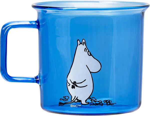 Moomin Glass Mug Moomin, blue with quote