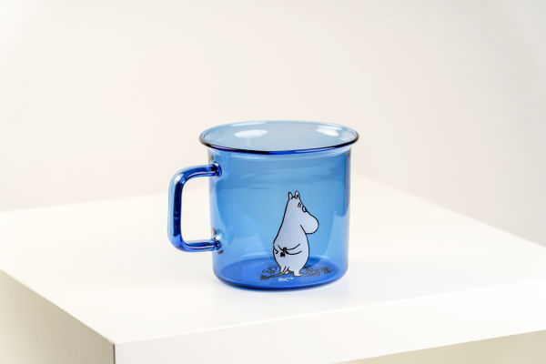 Moomin Glass Mug Moomin, blue with quote