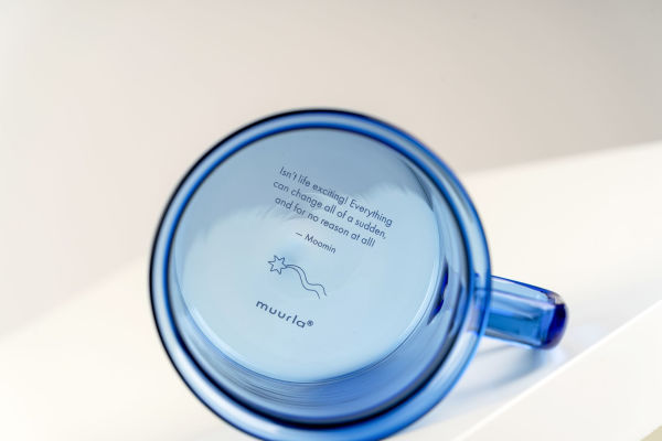 Moomin Glass Mug Moomin, blue with quote