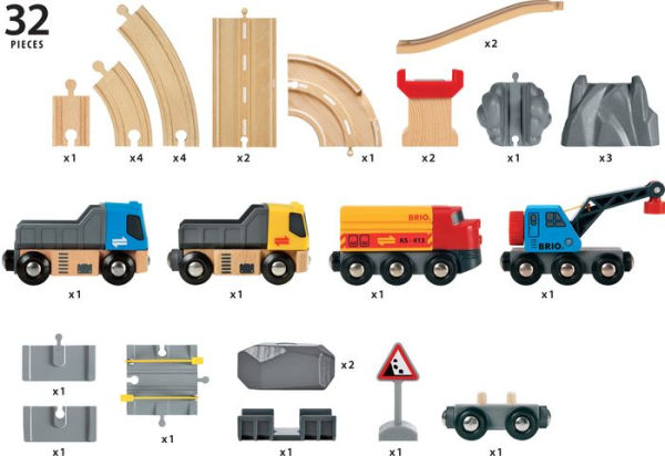 BRIO World Wooden Railway Train Set Rail & Road Loading Set