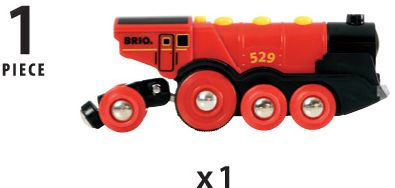 BRIO World Wooden Railway Train Set Mighty Red Action Locomotive