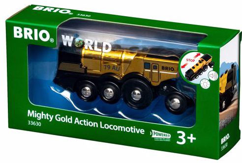 Brio World Wooden Railway Train Set - Mighty Golden Action Locomotive