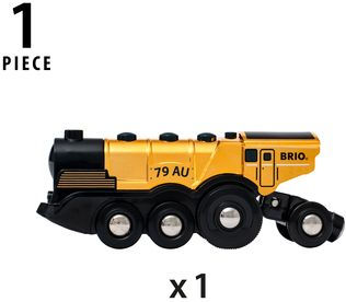 Brio World Wooden Railway Train Set - Mighty Golden Action Locomotive