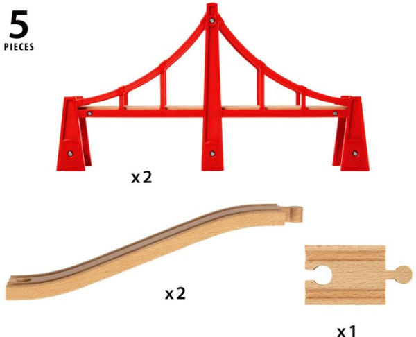 BRIO World Wooden Railway Train Set Double Suspension Bridge