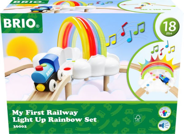 BRIO World Wooden Railway Train Set My 1st Railway Light Up Rainbow Set