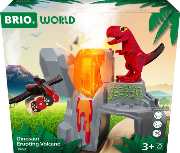 BRIO World Wooden Railway Train Set Dinosaur Erupting Volcano