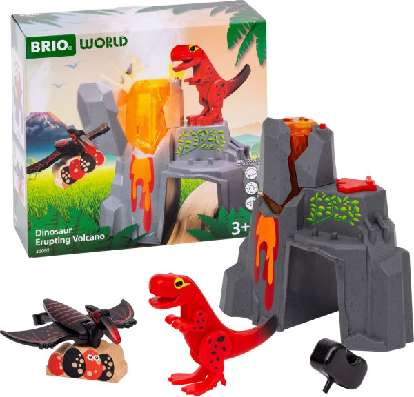 BRIO World Wooden Railway Train Set Dinosaur Erupting Volcano