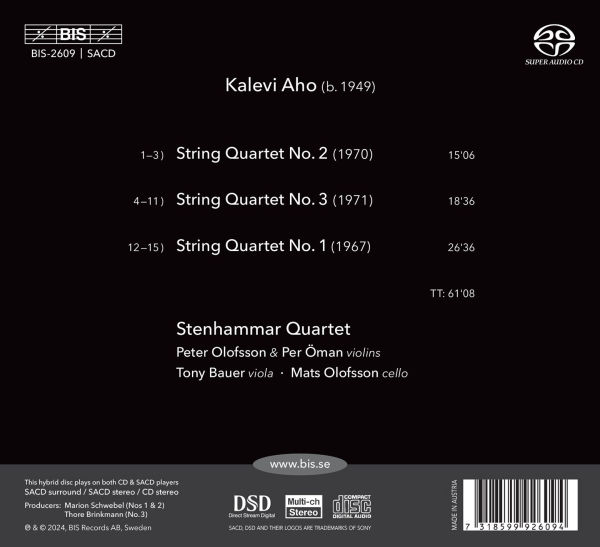 Kalevi Aho: String Quartets 1 - 3