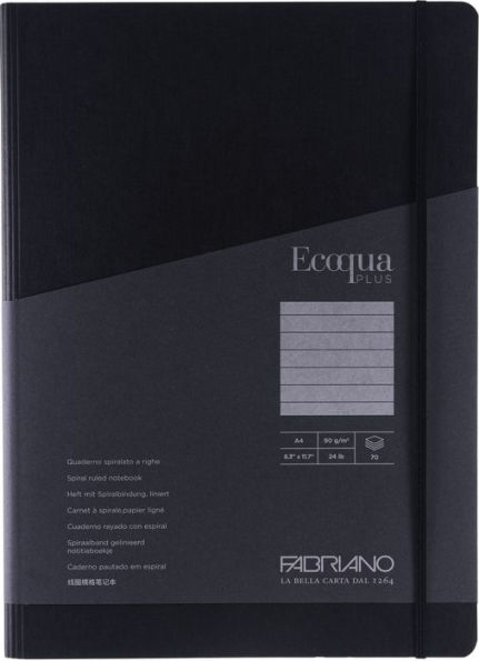 Ecoqua Plus Journal, A4, Hidden Spiral-Bound, Lined, Black