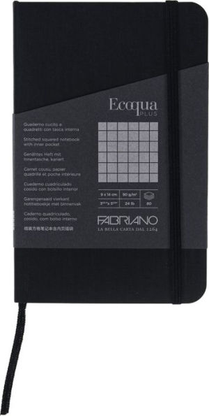 Ecoqua Plus Journal, 3.5 x 5.5, Stitch-Bound, Graph, Black