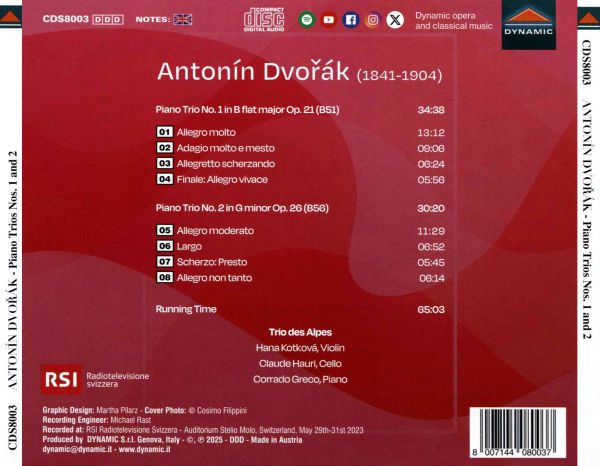 Dvorák: Piano Trio No. 1 in B flat major, Op. 21; Piano Trio No. 2 in G minor, Op. 26
