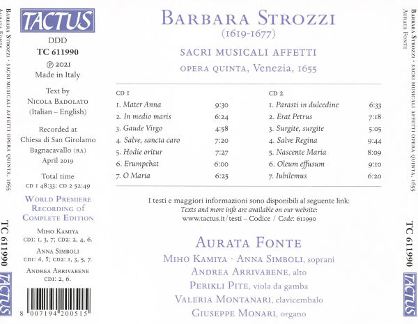 Barbara Strozzi: Sacri Musicali Affetti, Opera Quinta, 1655