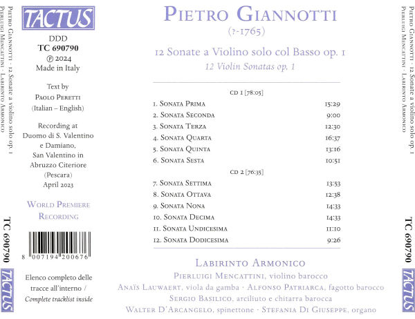 Pietro Giannotti: 12 Sonate per violino Op. 1