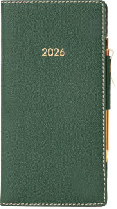 Title: 2026 Green Montly Pocket Planner in Italian Bonded Leather