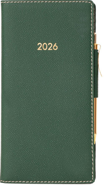 2026 Green Montly Pocket Planner in Italian Bonded Leather