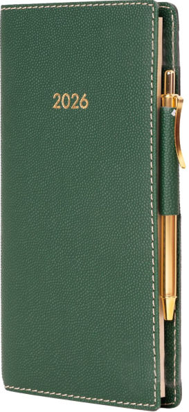 2026 Green Montly Pocket Planner in Italian Bonded Leather