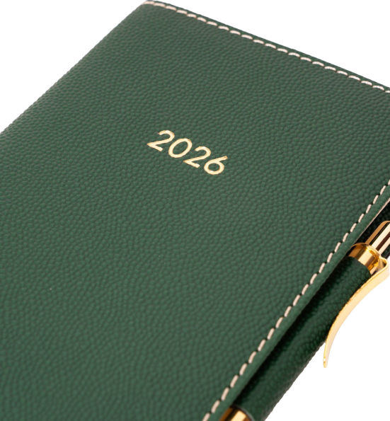2026 Green Montly Pocket Planner in Italian Bonded Leather