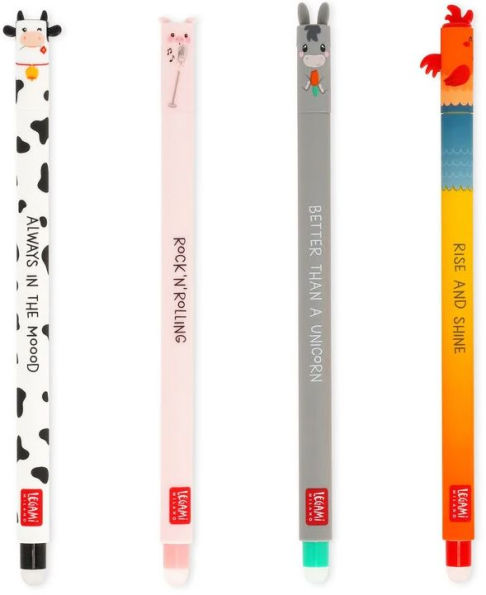 Legami Set of 4 Erasable Gen Pens - Farm Animals