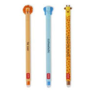 Title: Legami Set Of 3 Erasable Gel Pens - Wild Savannah - Lion + Elephant + Giraffe