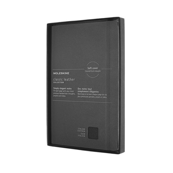 Moleskine Limited Collection Notebook Leather, Large, Ruled, Soft, Open Box, Black (5 x 8.25)