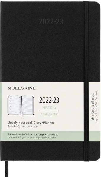 Moleskine 2023 Weekly Notebook Planner, 18M, Large, Black