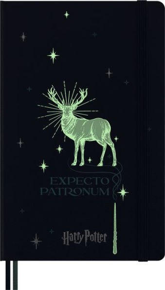 Moleskine Limited Edition Harry Potter Expecto Patronum spell Notebook with glow in the dark special-effect, Hard Cover, Ruled, Large (5" x 8.25"), Petrolum Blue, 176 pages