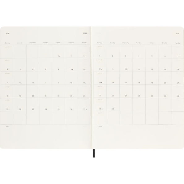 Moleskine Classic 18 Month 2025-2026 Weekly Planner, Soft Cover, XL (7.5" x 10"), Black, 208 pages