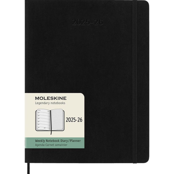Moleskine Classic 18 Month 2025-2026 Weekly Planner, Soft Cover, XL (7.5" x 10"), Black, 208 pages