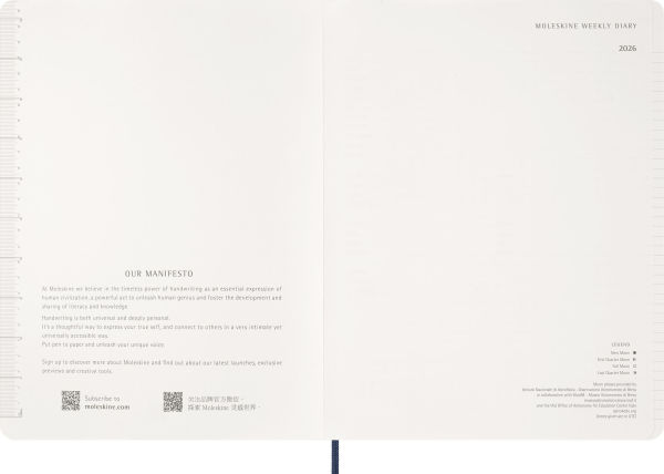 2026 Moleskine Sapphire Blue 15-Month XXL Essential Soft Cover Weekly Vertical Planner