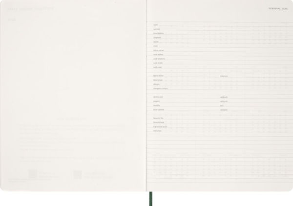 2026 Moleskine Myrtle Green 15-Month XXL Essential Soft Cover Weekly Vertical Planner