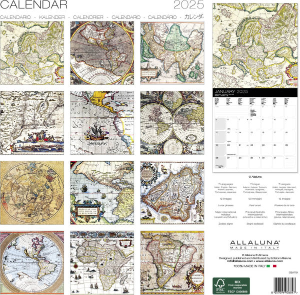 2025 Antique Maps 12" x 12" Wall Calendar