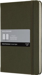 Moleskine Leather Notebook Large Ruled Hard Cover Moss Green (5 x 8.25)