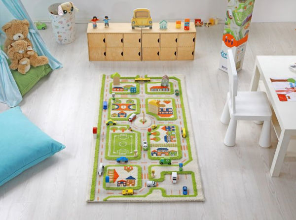 Traffic 3D Play Carpet with non-toxic wooden toy set